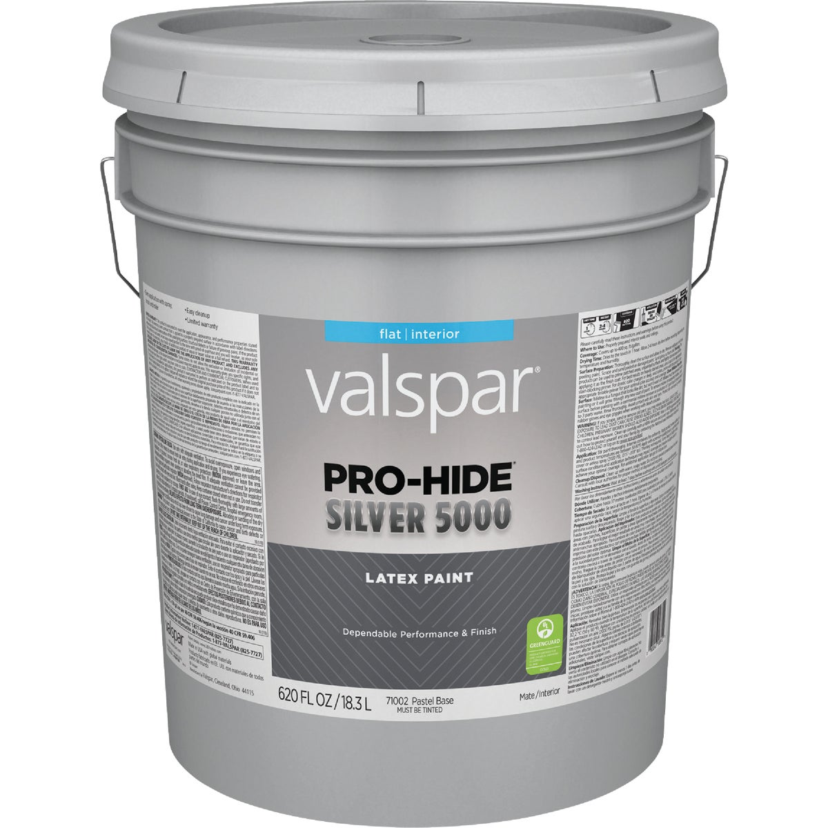 Valspar Pro-Hide Silver 5000 Latex Flat Interior Wall Paint, Pastel Base, 5 Gal.