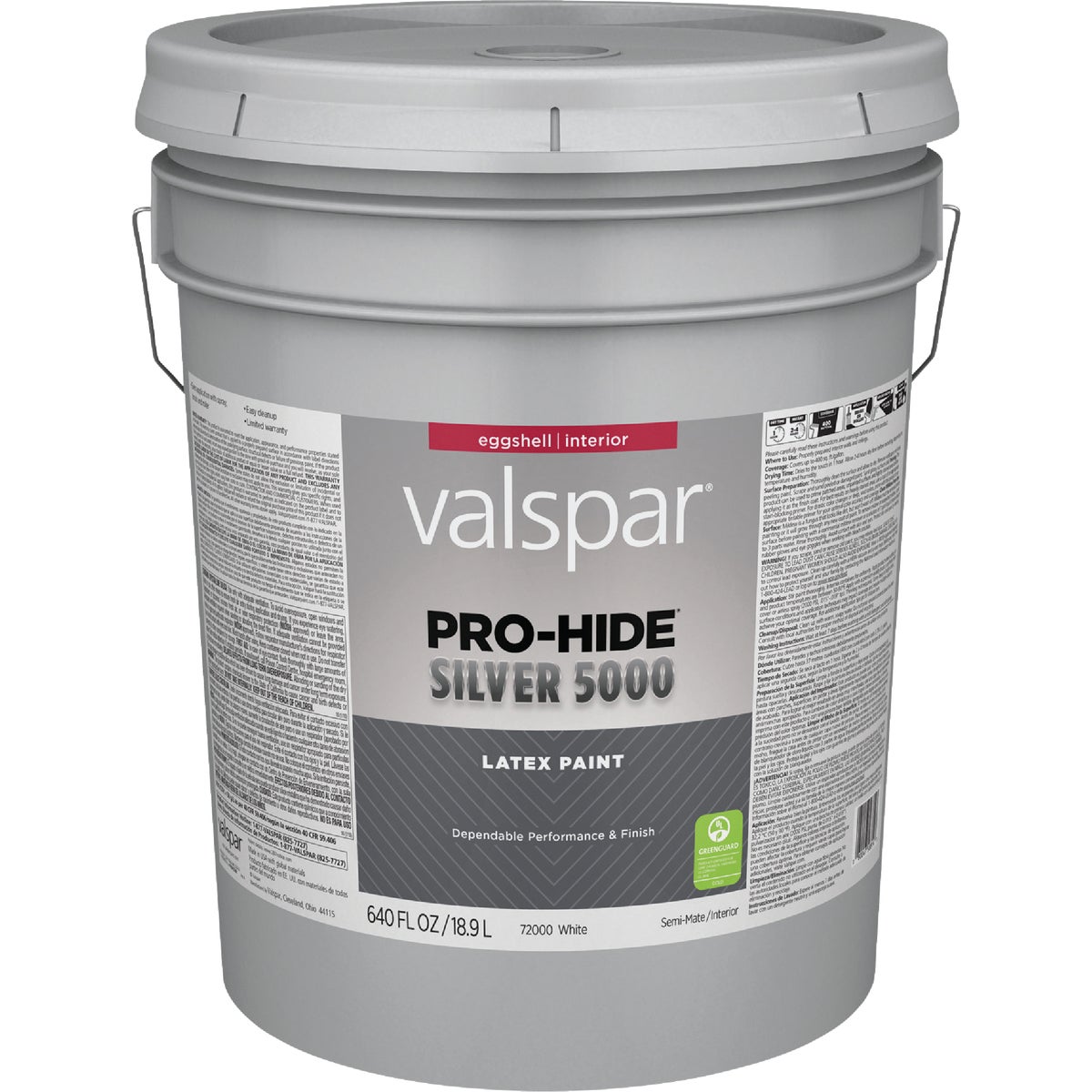 Valspar Pro-Hide Silver 5000 Latex Eggshell Interior Wall Paint, White Base, 5 Gal.