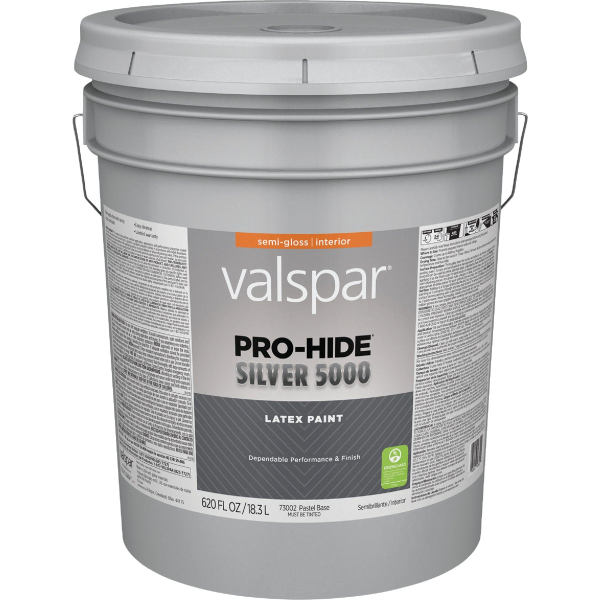 Valspar Pro-Hide Silver 5000 Latex Semi-Gloss Interior Wall Paint, Pastel Base, 5 Gal.