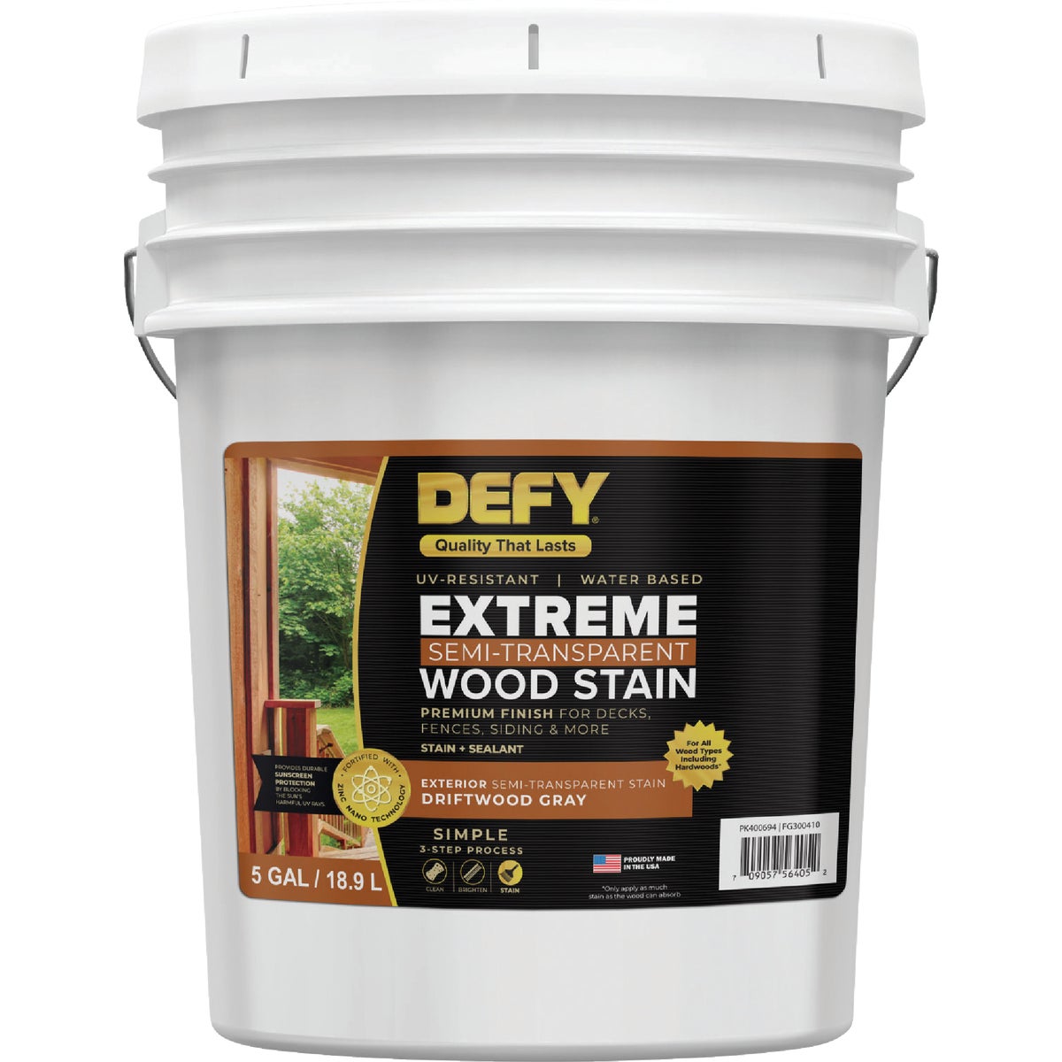 DEFY Extreme Semi-Transparent Exterior Wood Stain, Driftwood Gray, 5 Gal.