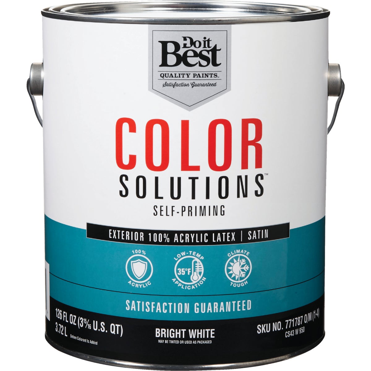 Do it Best Color Solutions 100% Acrylic Latex Self-Priming Satin Exterior House Paint, Bright White, 1 Gal.