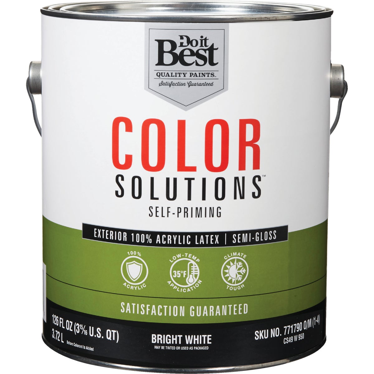 Do it Best Color Solutions 100% Acrylic Latex Self-Priming Semi-Gloss Exterior House Paint, Bright White, 1 Gal.