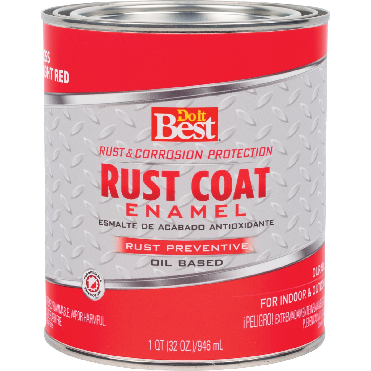 Do it Best Rust Coat Oil-Based Gloss Enamel, Bright Red, 1 Qt.