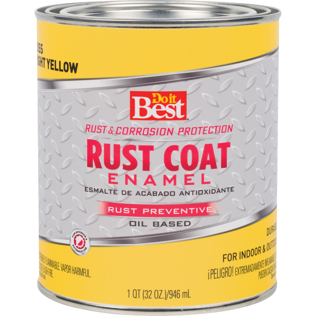 Do it Best Rust Coat Oil-Based Gloss Enamel, Bright Yellow, 1 Qt.