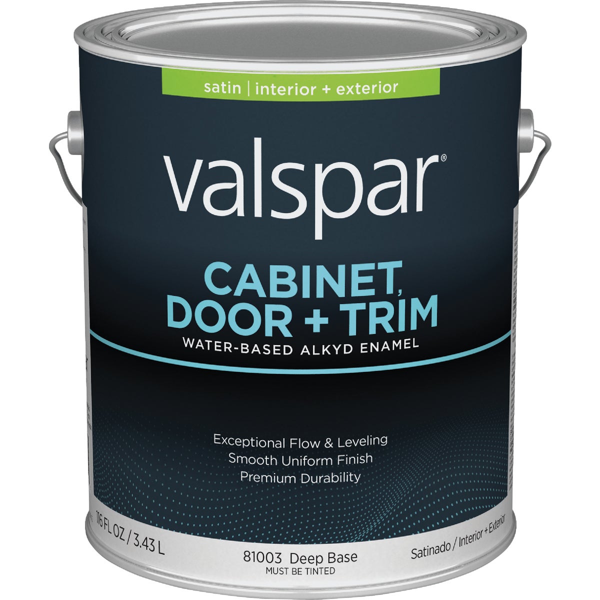 Valspar Cabinet Door & Trim Waterborne Alkyd Satin Interior/Exterior Enamel, Deep Base, 1 Gal.