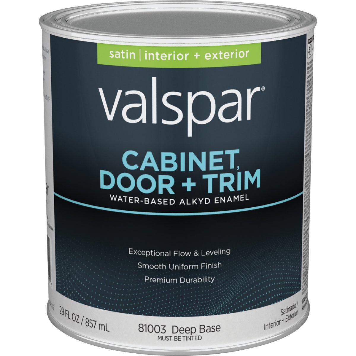 Valspar Cabinet Door and Trim Waterborne Alkyd Satin Interior/Exterior Enamel, Deep Base, 1 Qt.