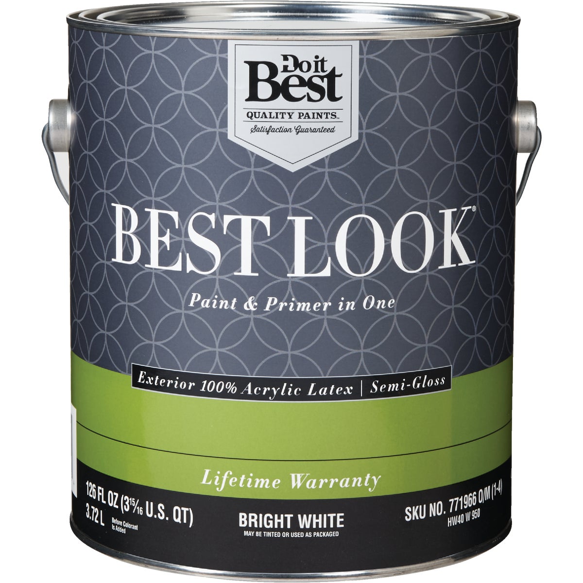 Best Look 100% Acrylic Latex Premium Paint & Primer In One Semi-Gloss Exterior House Paint, Bright White, 1 Gal.