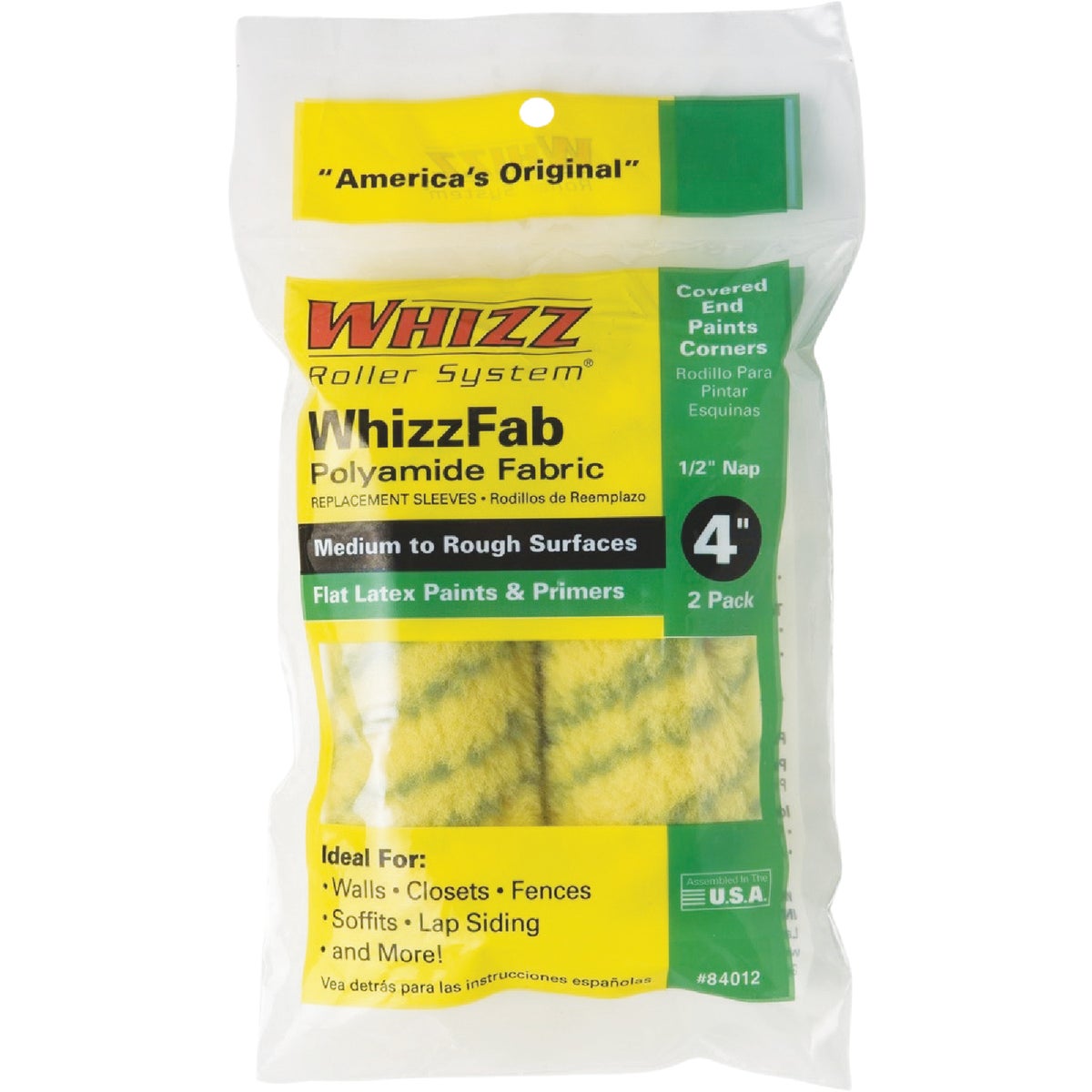 WhizzFab 4 In. x 1/2 In. Polyamide Fabric Mini Paint Roller Cover (2-Pack)