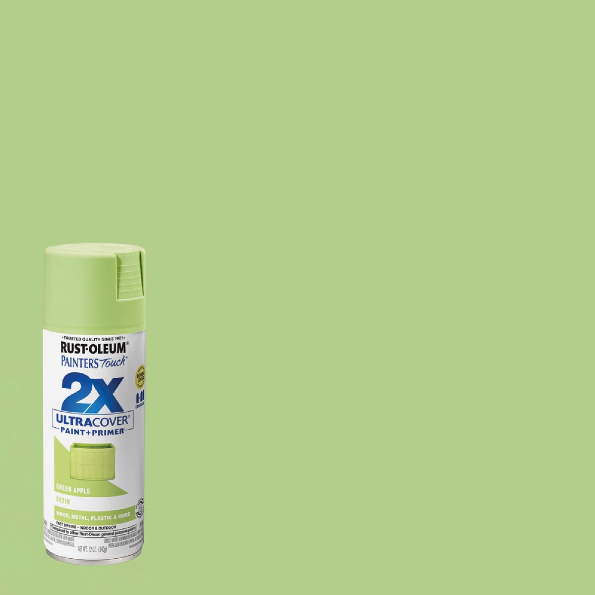 Rust-Oleum Painter's Touch 2X Ultra Cover 12 Oz. Satin Paint + Primer Spray Paint, Green Apple