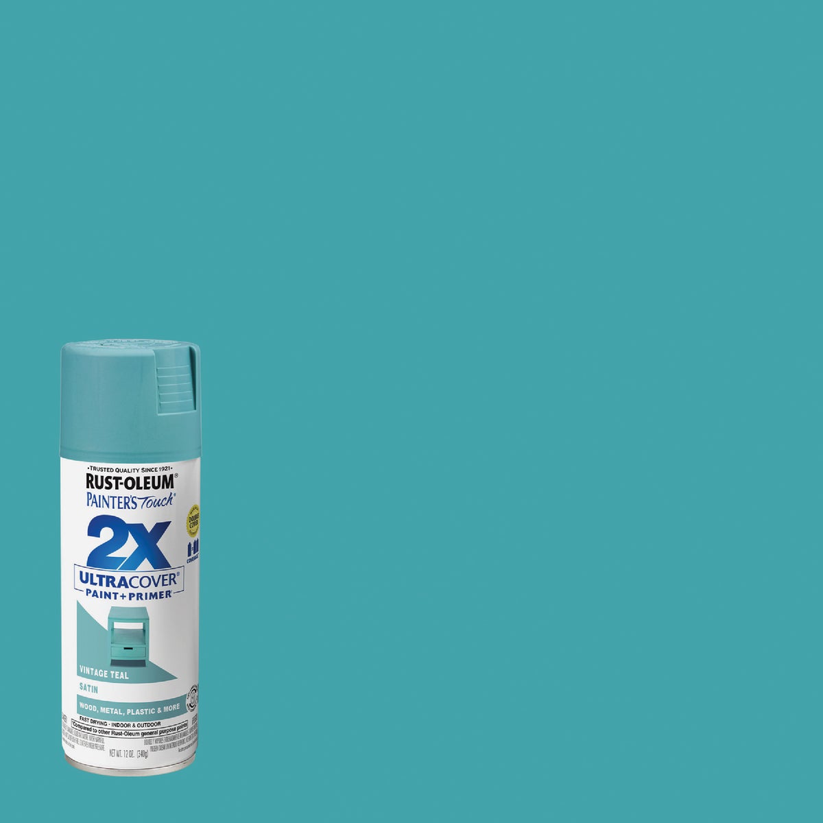 Rust-Oleum Painter's Touch 2X Ultra Cover 12 Oz. Satin Paint + Primer Spray Paint, Vintage Teal
