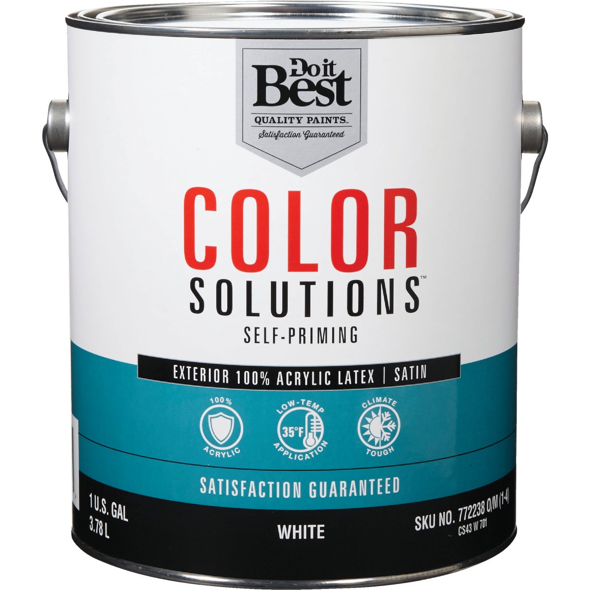 Do it Best Color Solutions 100% Acrylic Latex Self-Priming Satin Exterior House Paint, White, 1 Gal.