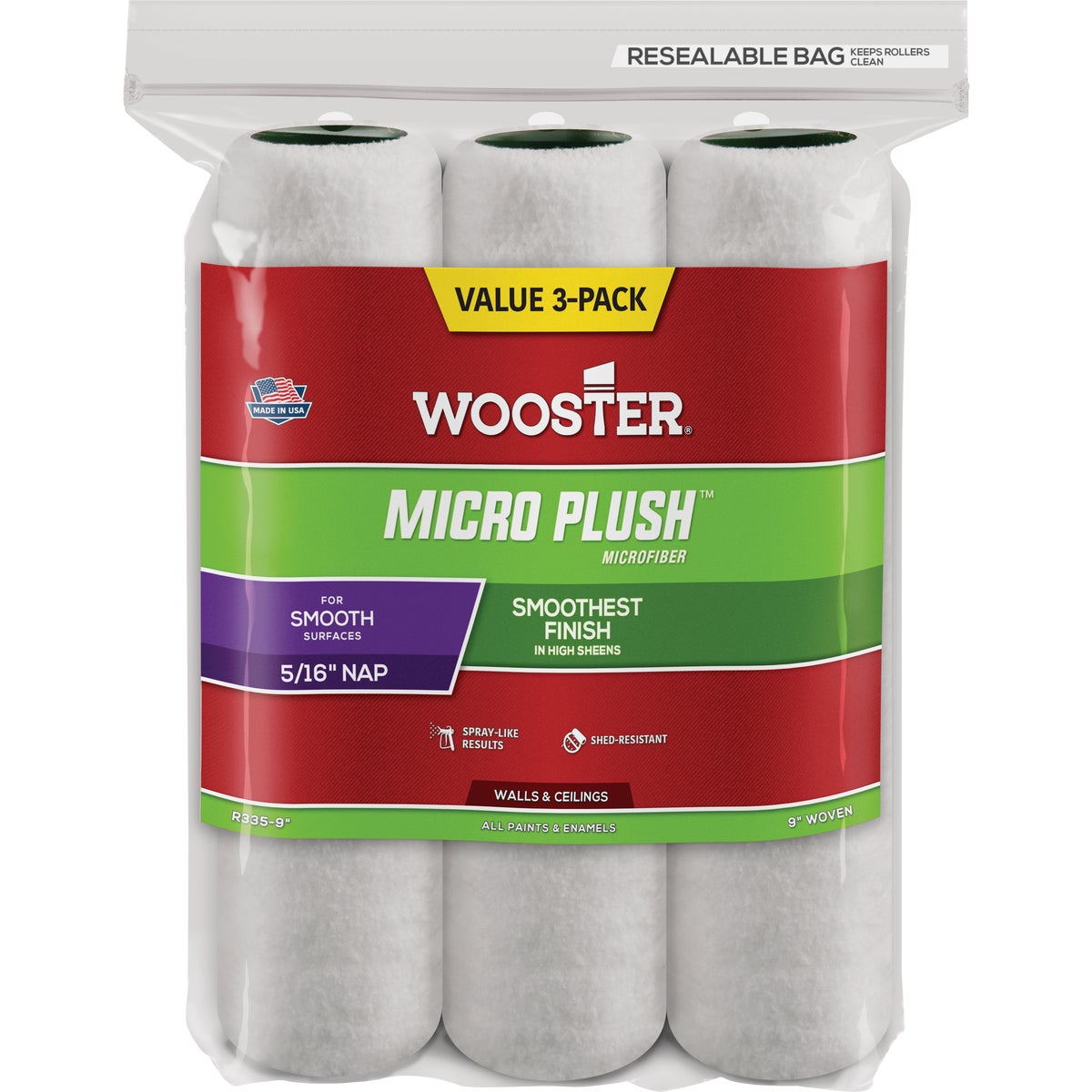 Wooster Micro Plush 9 In. x 5/16 In. Microfiber Roller Cover (3-Pack)