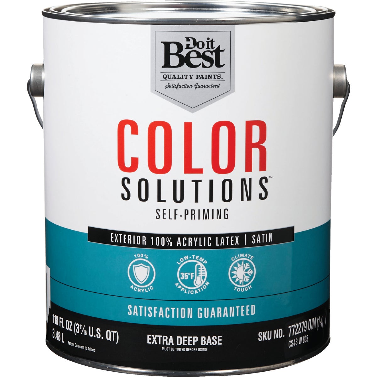 Do it Best Color Solutions 100% Acrylic Latex Self-Priming Satin Exterior House Paint, Extra Deep Base, 1 Gal.