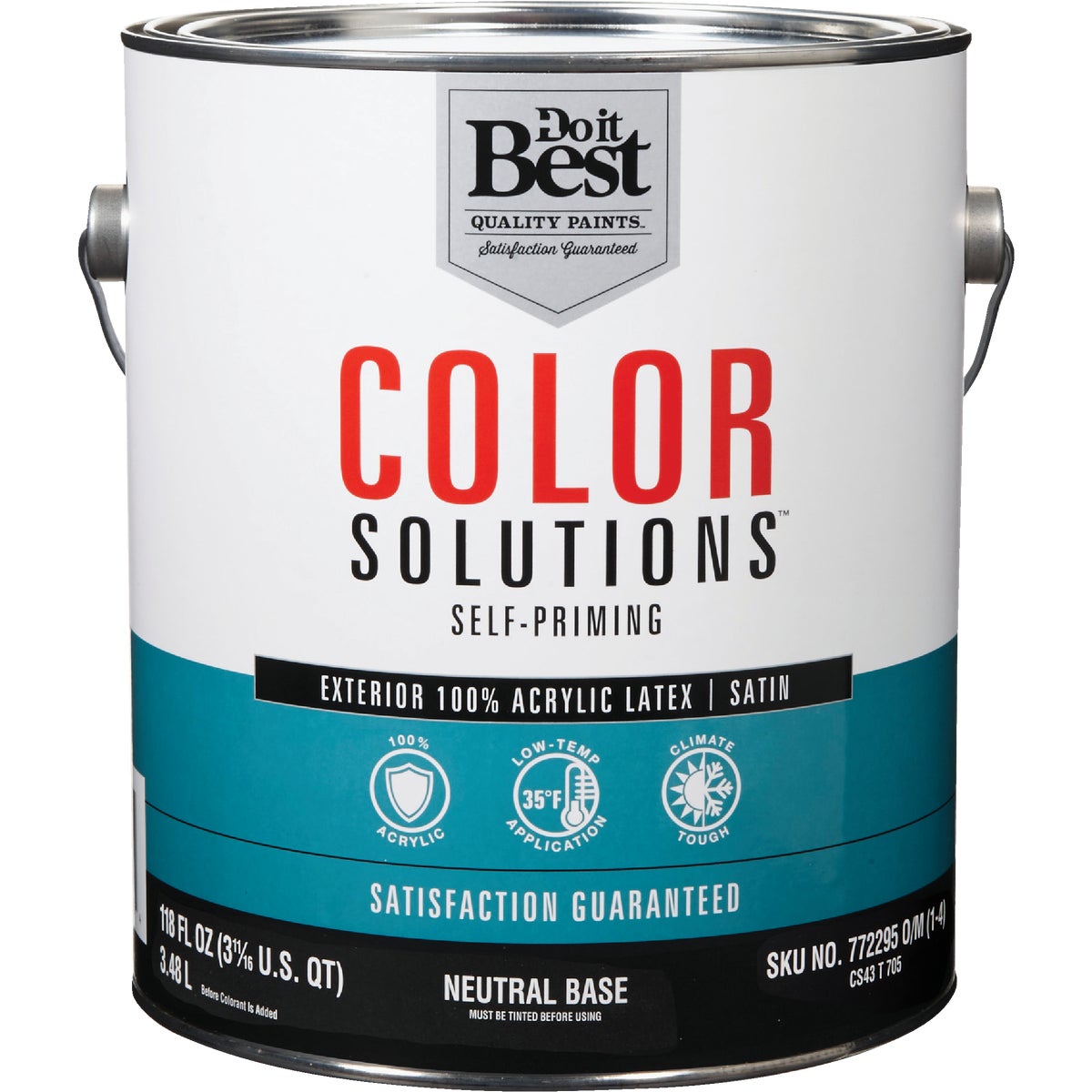 Do it Best Color Solutions 100% Acrylic Latex Self-Priming Satin Exterior House Paint, Neutral Base, 1 Gal.