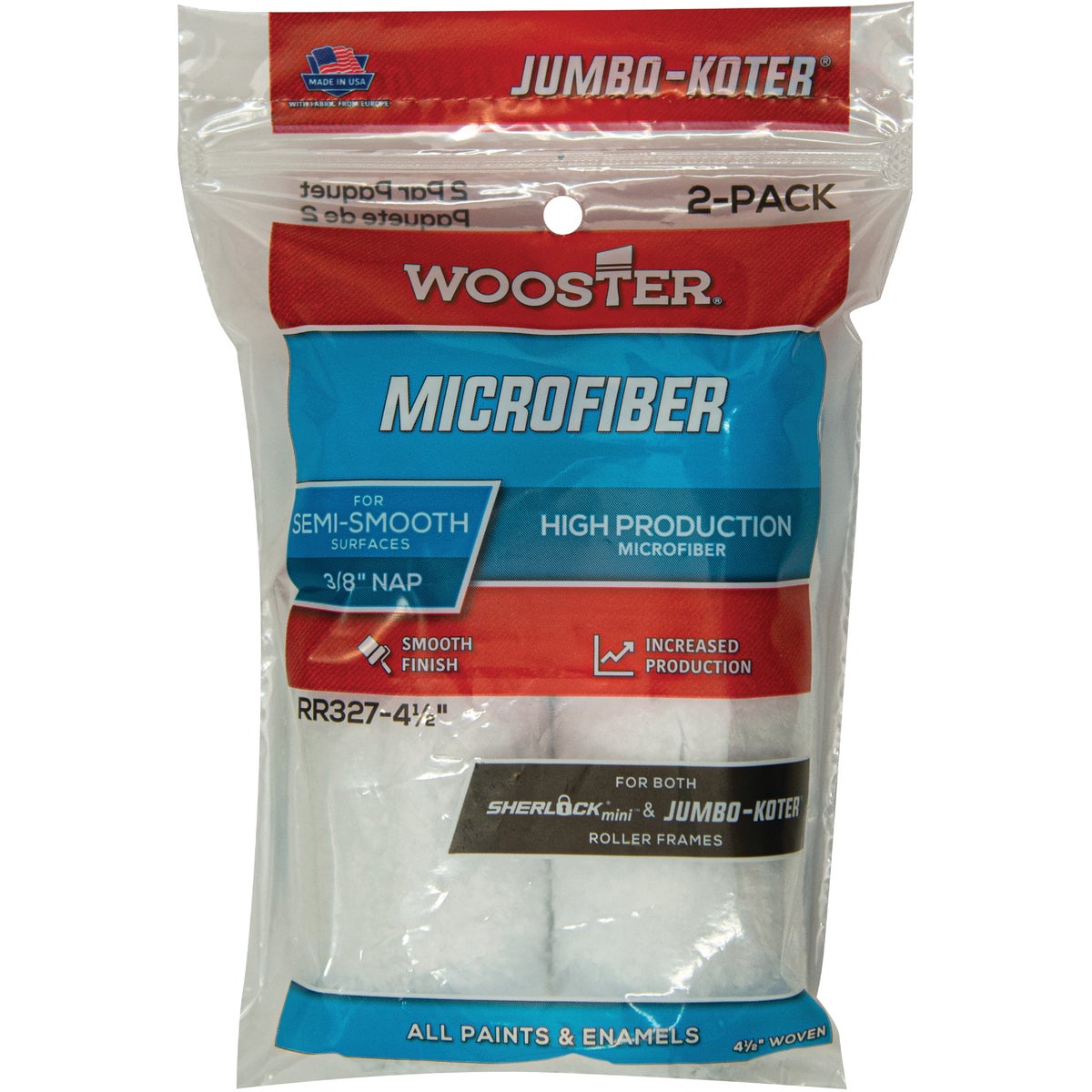 Wooster Jumbo-Koter 4-1/2 In. x 3/8 In. Mini Microfiber Trim Roller Cover (2-Pack)