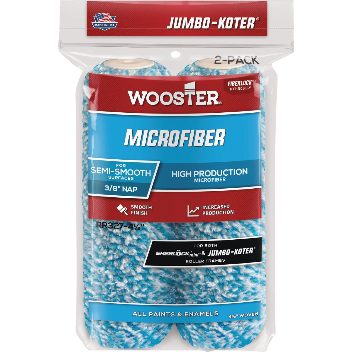 Wooster Jumbo-Koter 4-1/2 In. x 3/8 In. Mini Microfiber Trim Roller Cover (2-Pack)