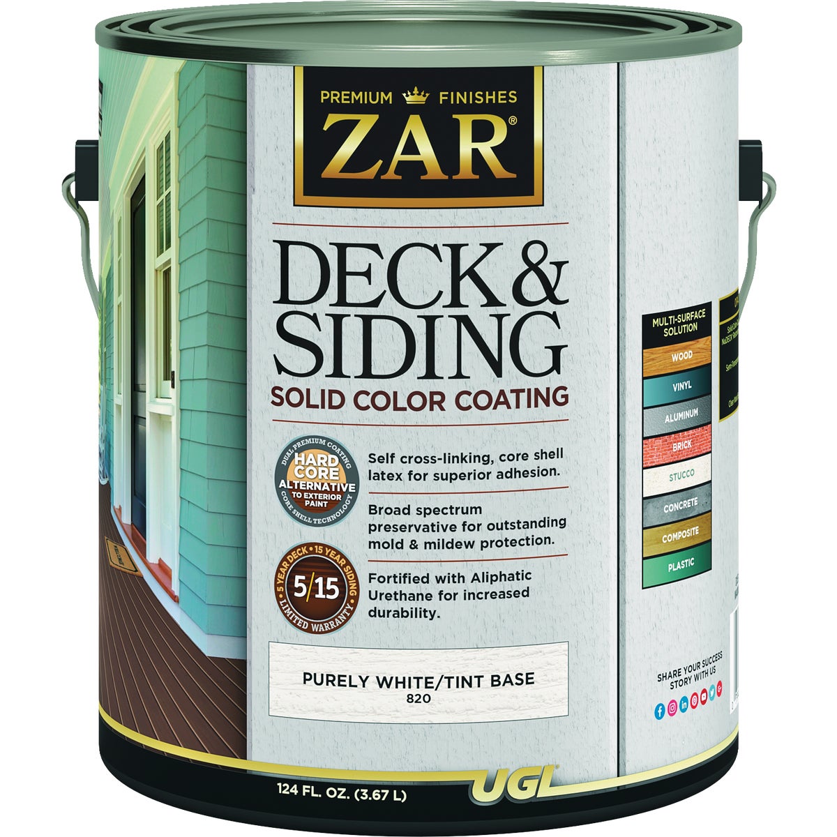 ZAR Solid Deck & Siding Coating, Purely White/Light Tint Base, 1 Gal.