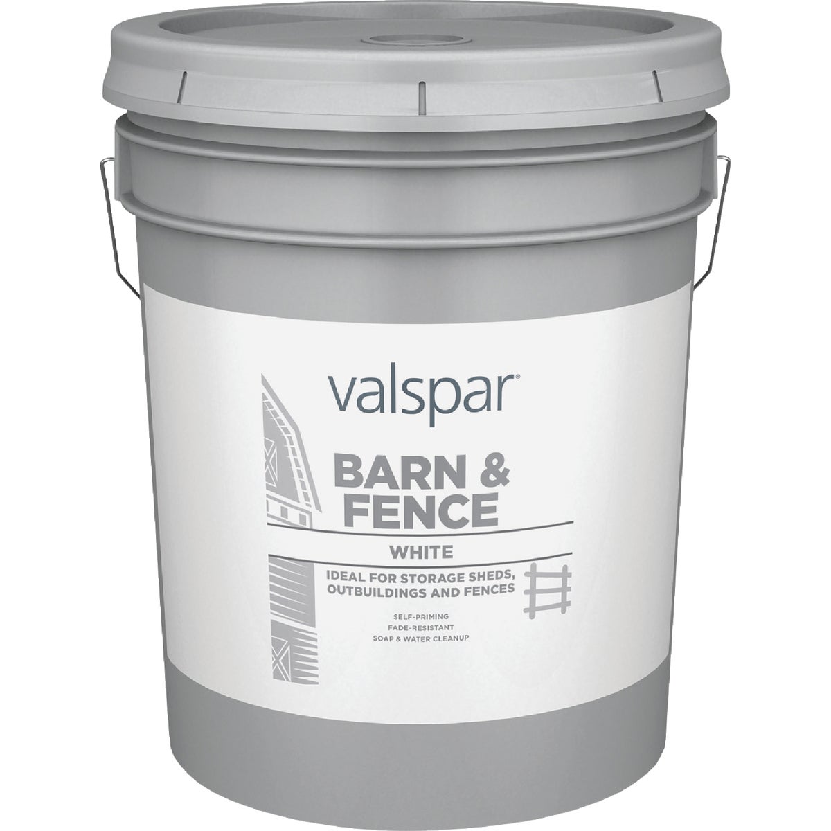 Valspar Latex Paint & Primer In One Flat Barn & Fence Paint, White, 5 Gal.