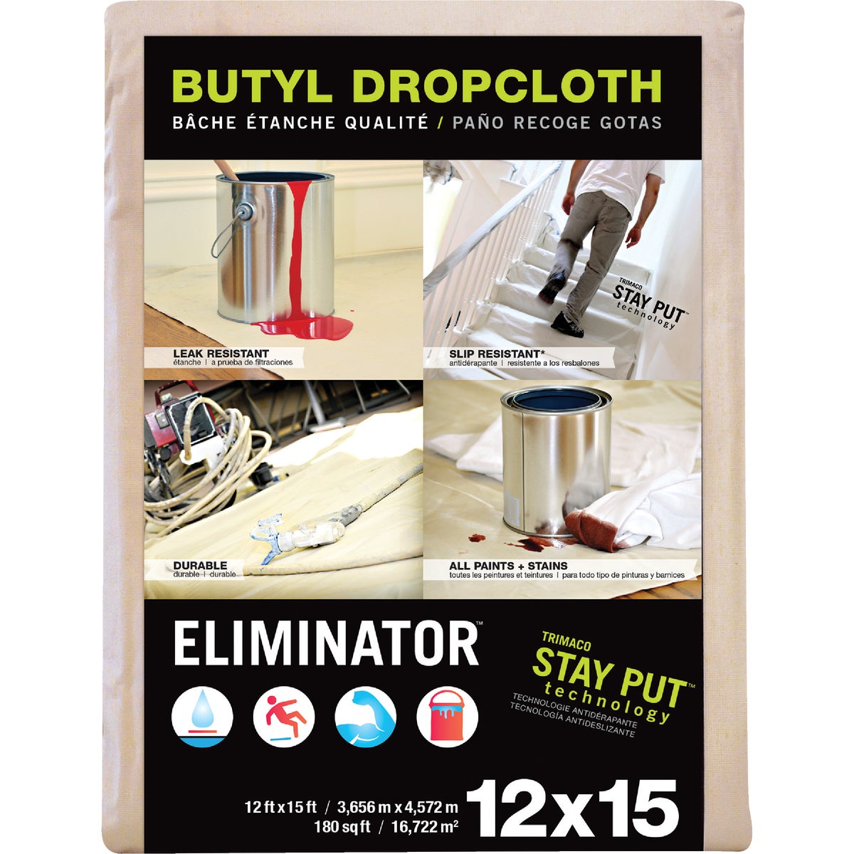 Trimaco Eliminator Butyl-Back Canvas 12 Ft. x 15 Ft. Heavy-Duty Drop Cloth