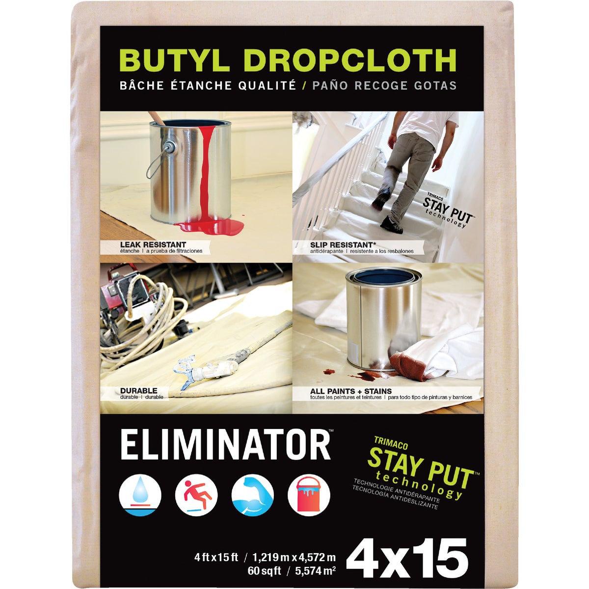 Trimaco Eliminator Butyl-Back Canvas 4 Ft. x 15 Ft. Heavy-Duty Drop Cloth