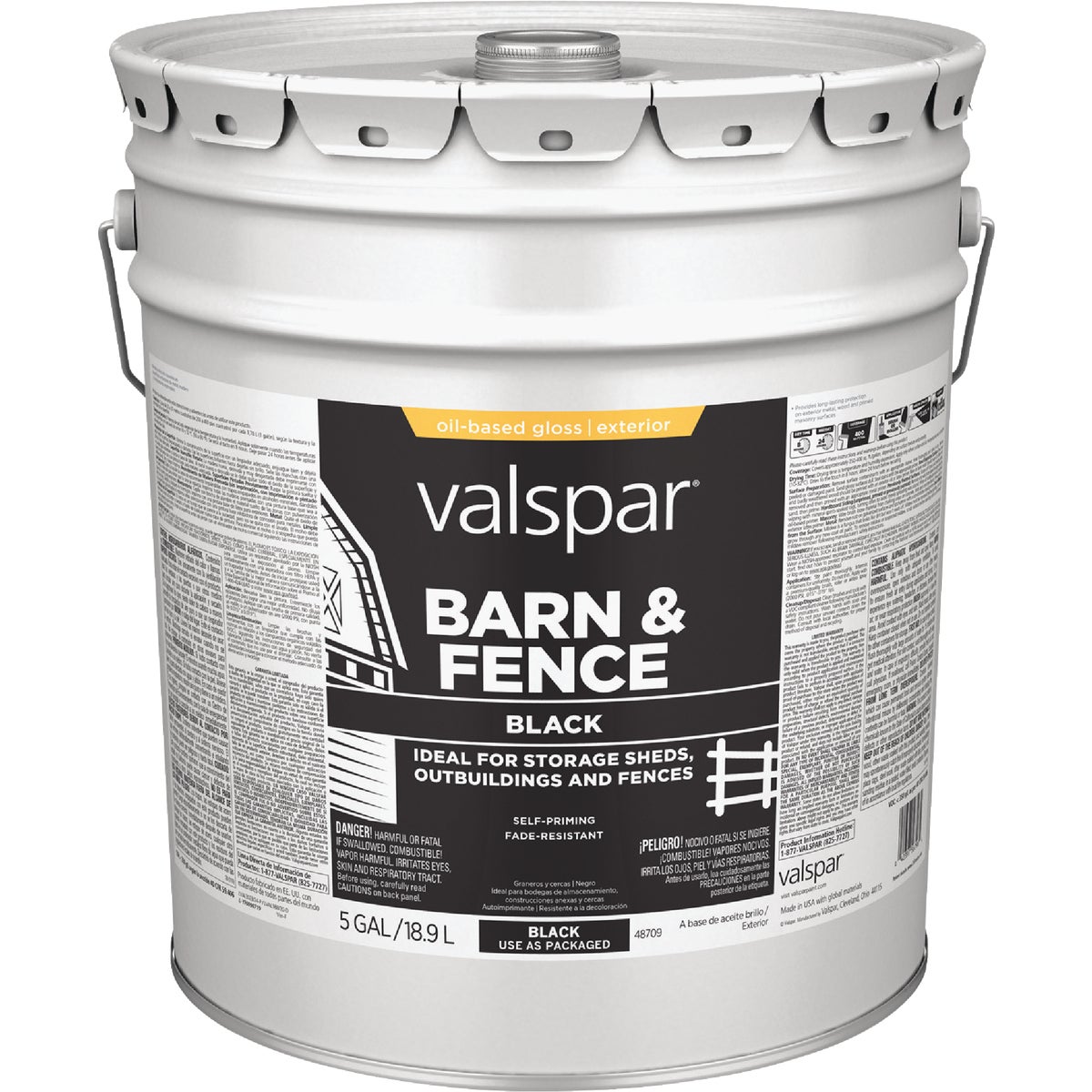 Valspar Alkyd Exterior Oil Paint & Primer In One Barn & Fence Paint, Black, 5 Gal.