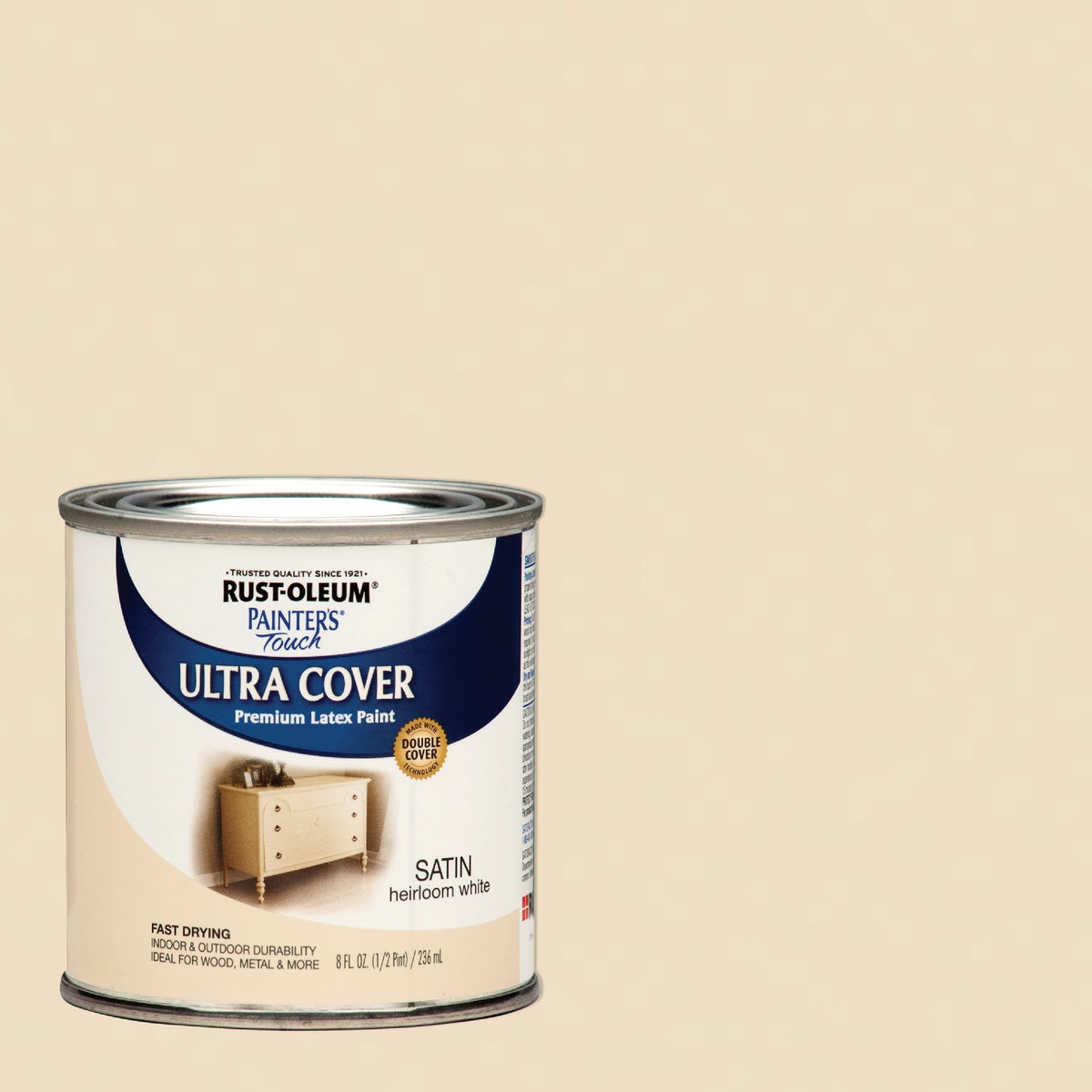 Rust-Oleum Painter's Touch 2X Ultra Cover Premium Latex Paint, Satin Heirloom White, 1/2 Pt.