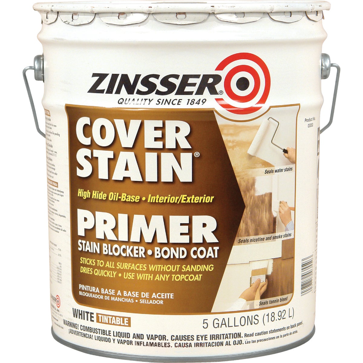 Zinsser Cover-Stain VOC High Hide Oil-Base Interior/Exterior Stain Blocker Primer, White, 5 Gal.