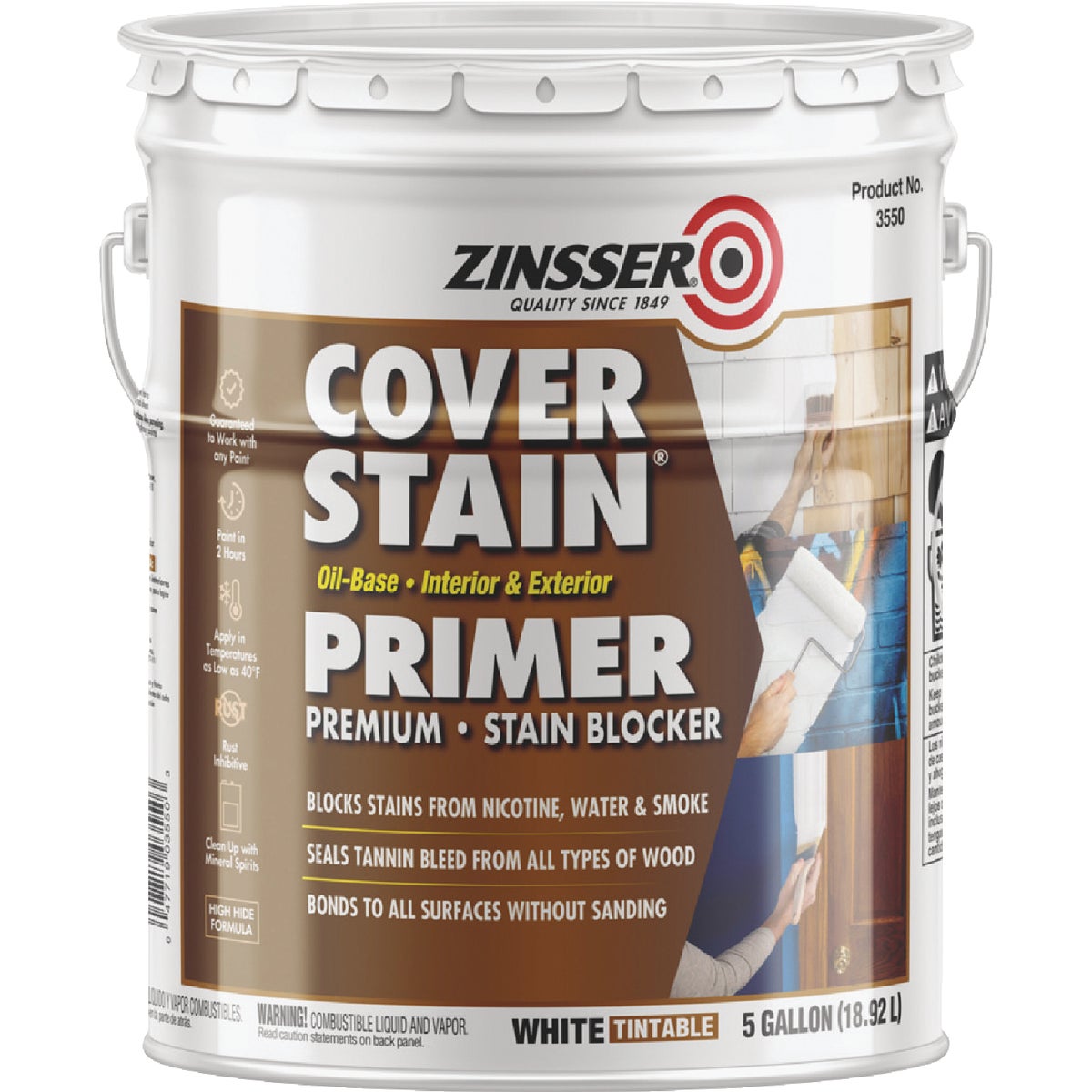 Zinsser Cover-Stain VOC High Hide Oil-Base Interior/Exterior Stain Blocker Primer, White, 5 Gal.