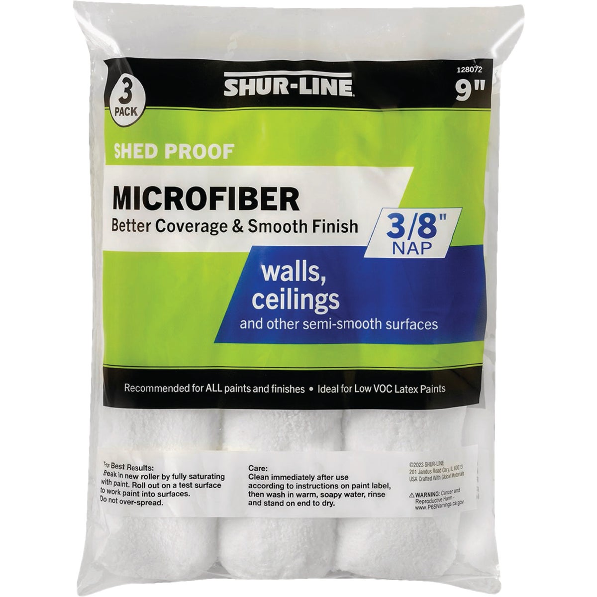 Shur-Line 9 In. x 3/8 In. Microfiber Roller Cover (3-Pack)