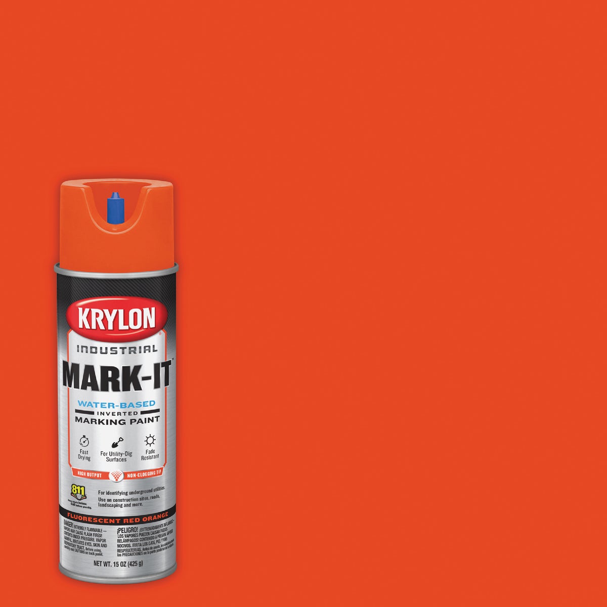 Krylon Mark-It 732108 Industrial WB Fluorescent Red Orange Inverted Marking Paint