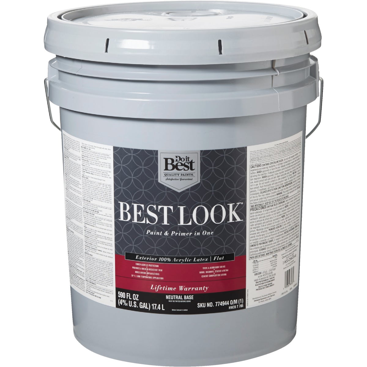 Best Look 100% Acrylic Latex Premium Paint & Primer In One Flat Exterior House Paint, Neutral Base, 5 Gal.