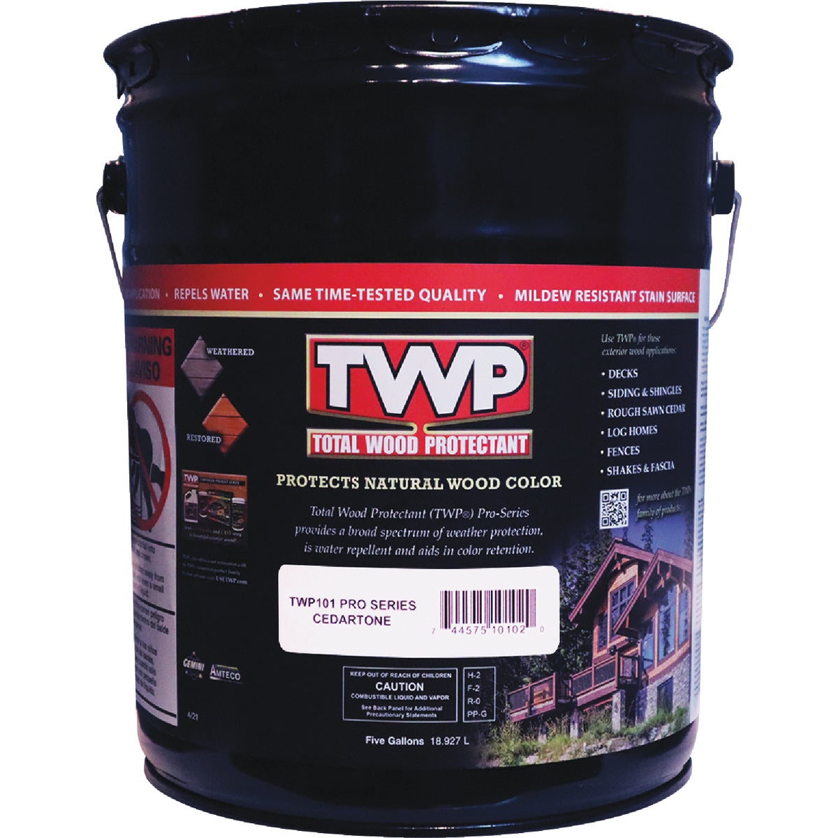 TWP100 Pro Series Semi-Transparent Wood Protectant Deck Stain, Cedartone, 5 Gal.