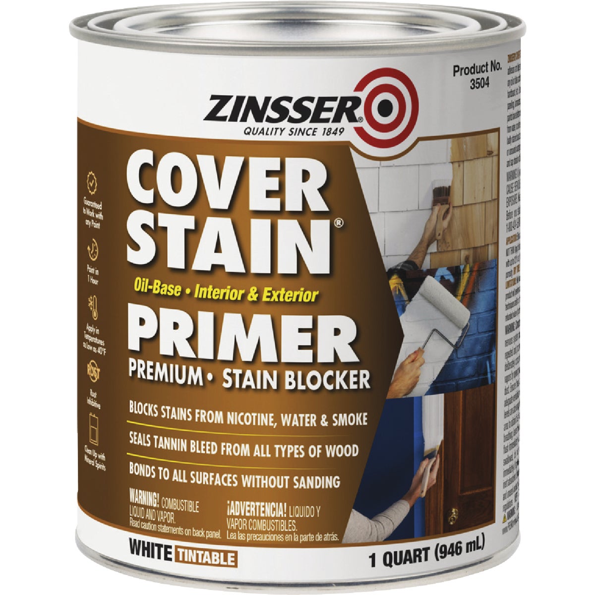 Zinsser Cover-Stain Oil-Base Interior/Exterior Sealer And Stain-Killer Primer, White, 1 Qt.