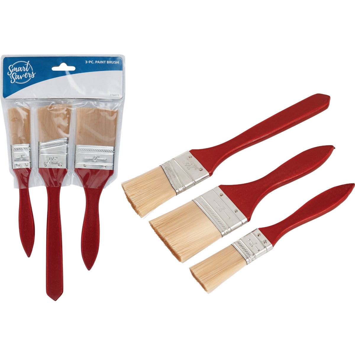 Smart Savers 1 In. Flat, 1-1/2 In. Flat, 2 In. Flat Polyester Assorted Paint Brush Set (3-Pack)
