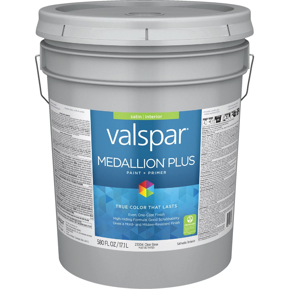 Valspar Medallion Plus Premium Paint & Primer Interior Satin Paint, Clear Base, 5 Gal.