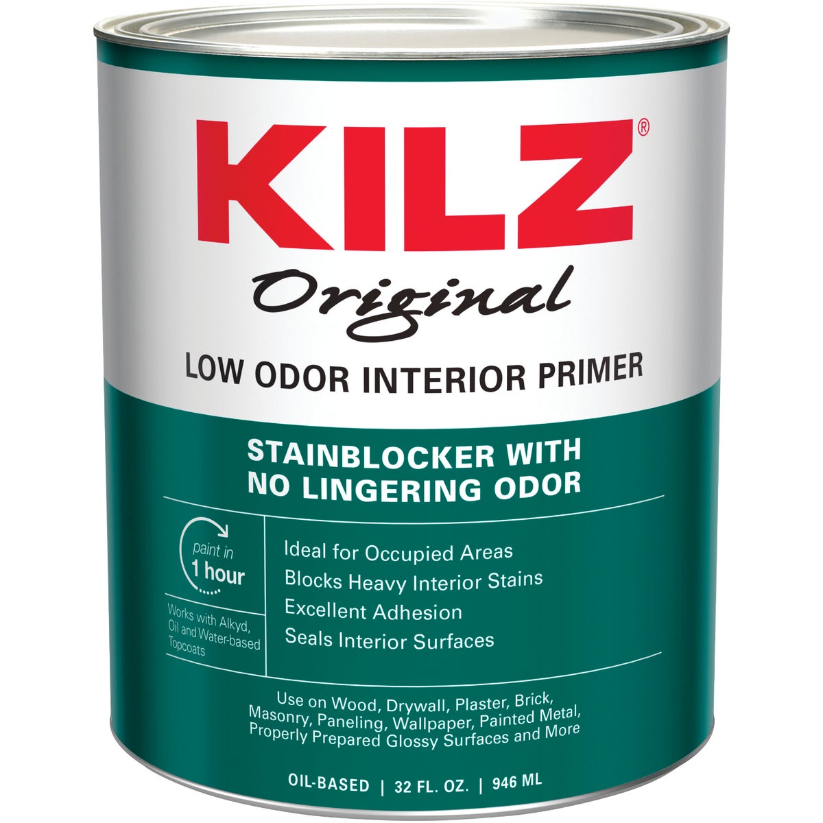 Kilz Original Low Odor Oil-Based Interior Primer Sealer Stainblocker, White, 1 Qt.