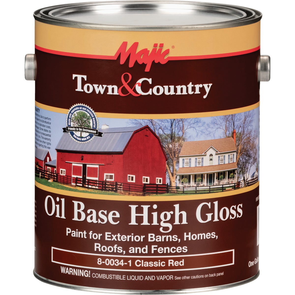 MAJIC Town & Country Oil Base High-Gloss Barn & Fence Paint, Classic Red, 1 Gal.