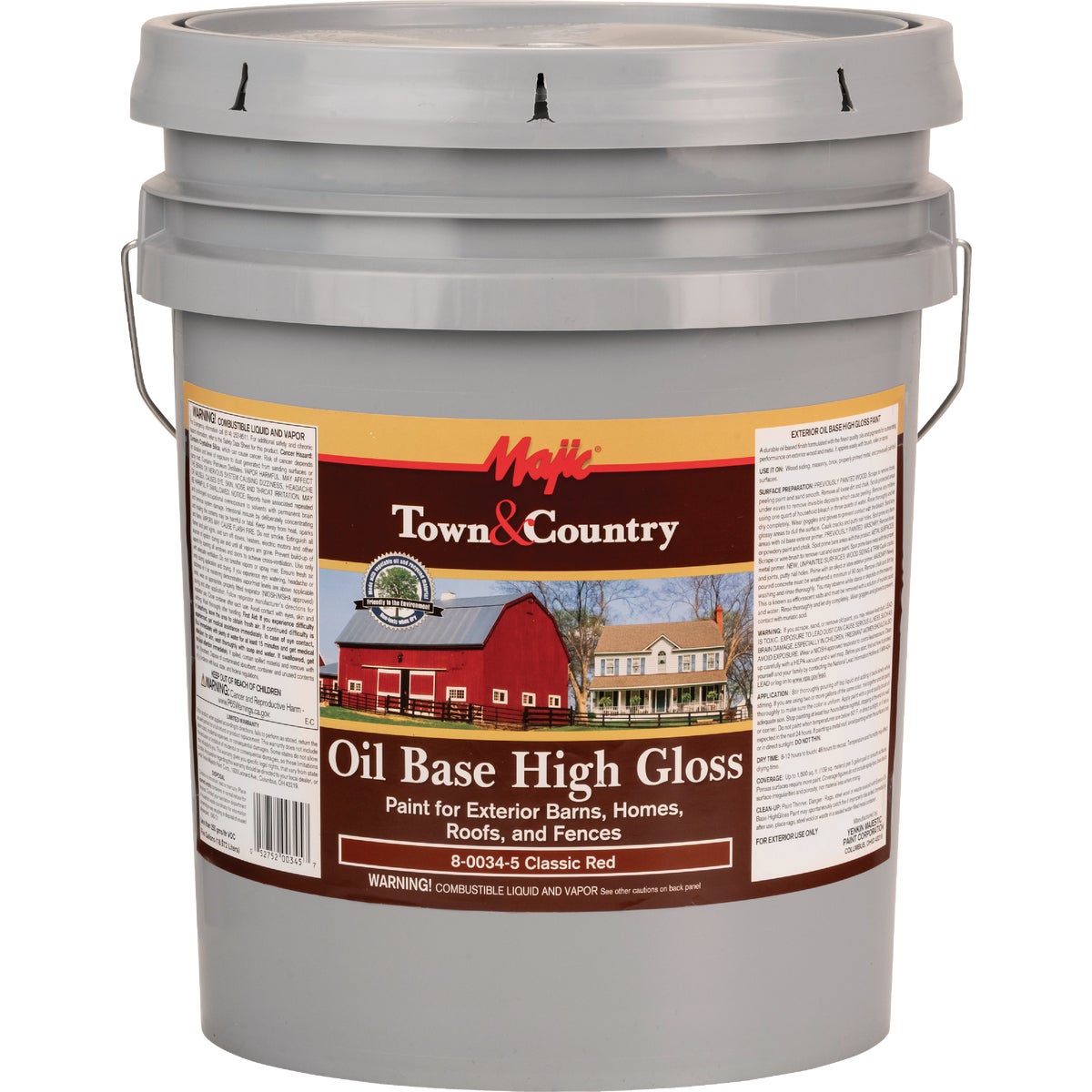 MAJIC Town & Country Oil Base High-Gloss Barn & Fence Paint, Classic Red, 5 Gal.