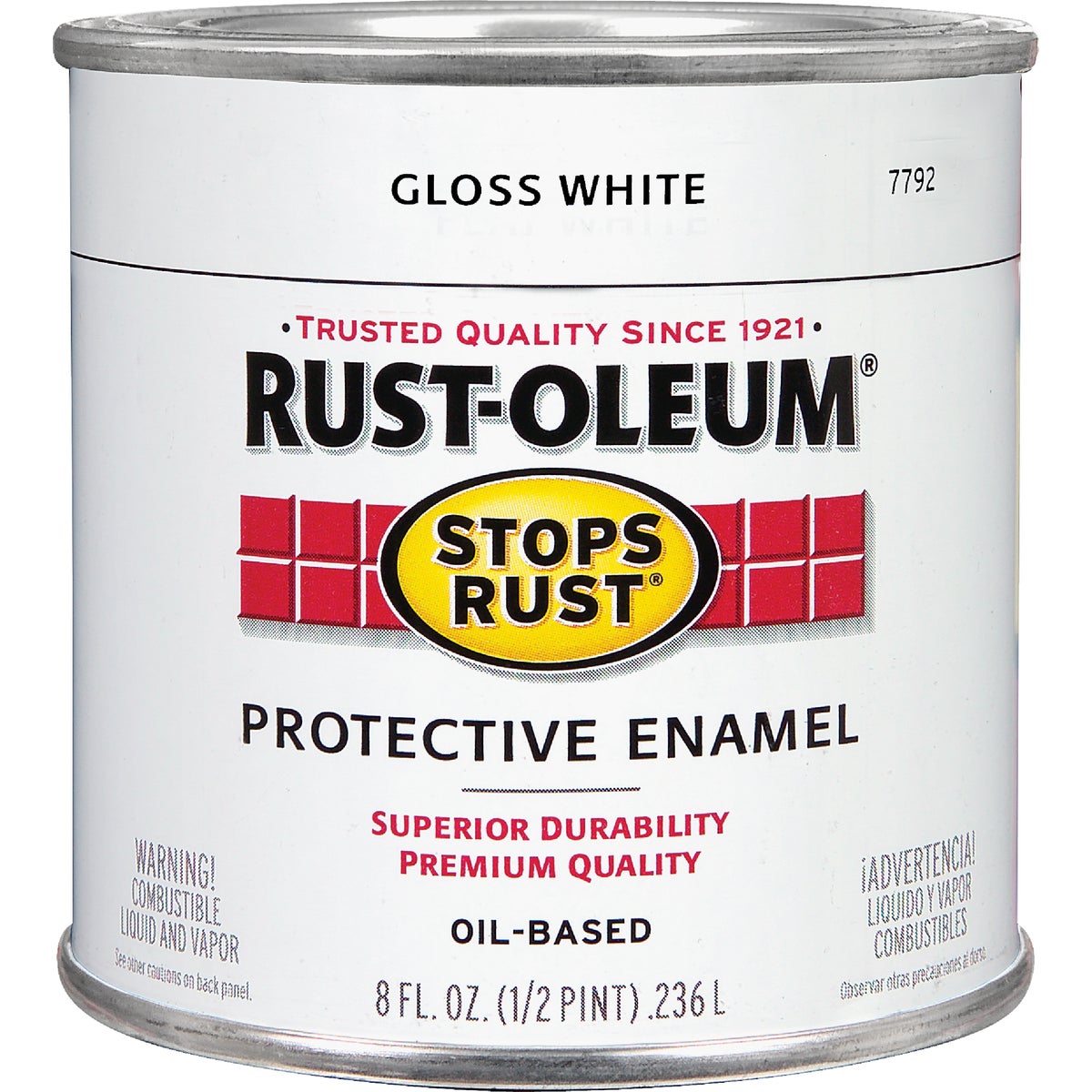 Rust-Oleum Stops Rust Oil Based Gloss Protective Rust Control Enamel, White, 1/2 Pt.