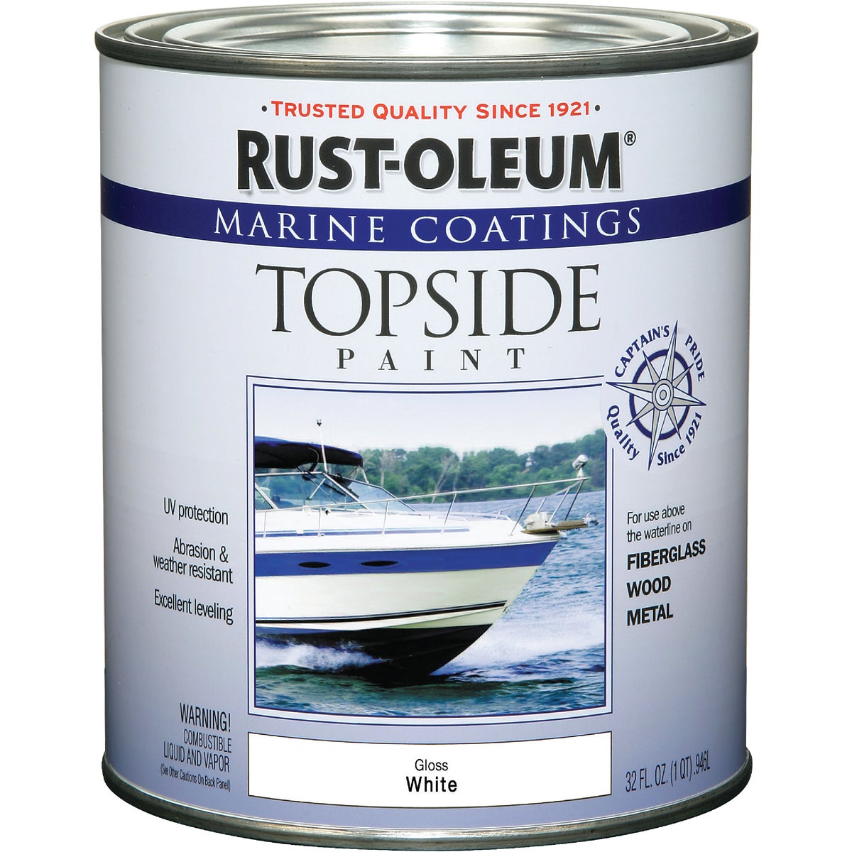 Rust-Oleum Gloss Marine Boat Topside Paint, White, 1 Qt.