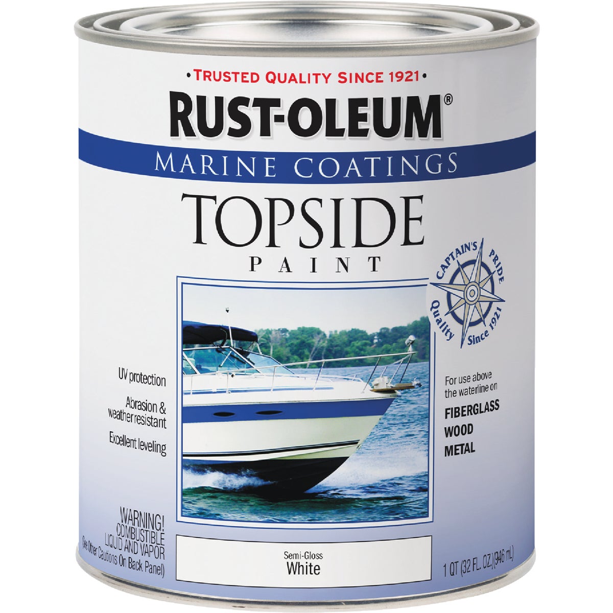 Rust-Oleum Semi-Gloss Marine Boat Topside Paint, White, 1 Qt.