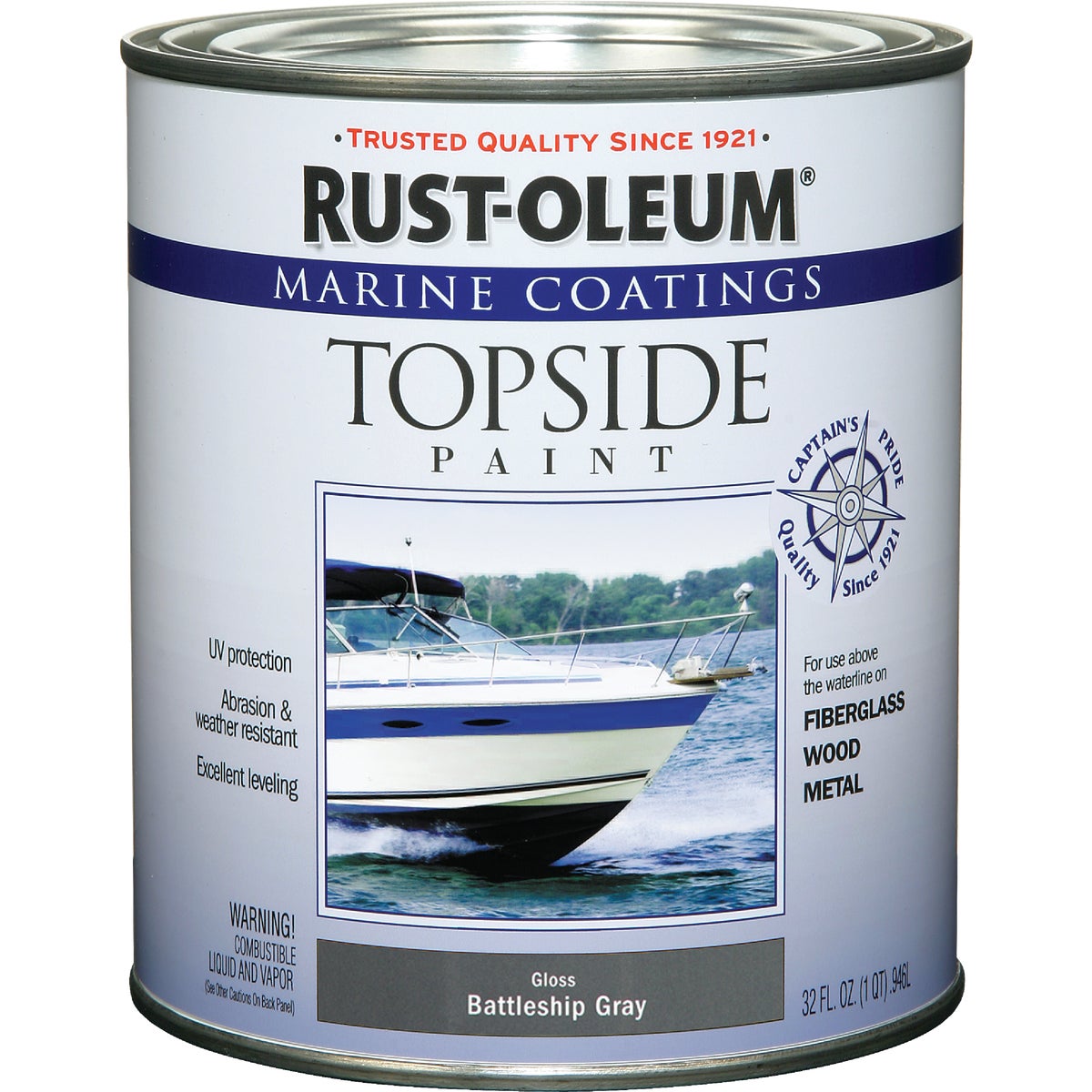 Rust-Oleum Gloss Marine Boat Topside Paint, Battle Gray, 1 Qt.