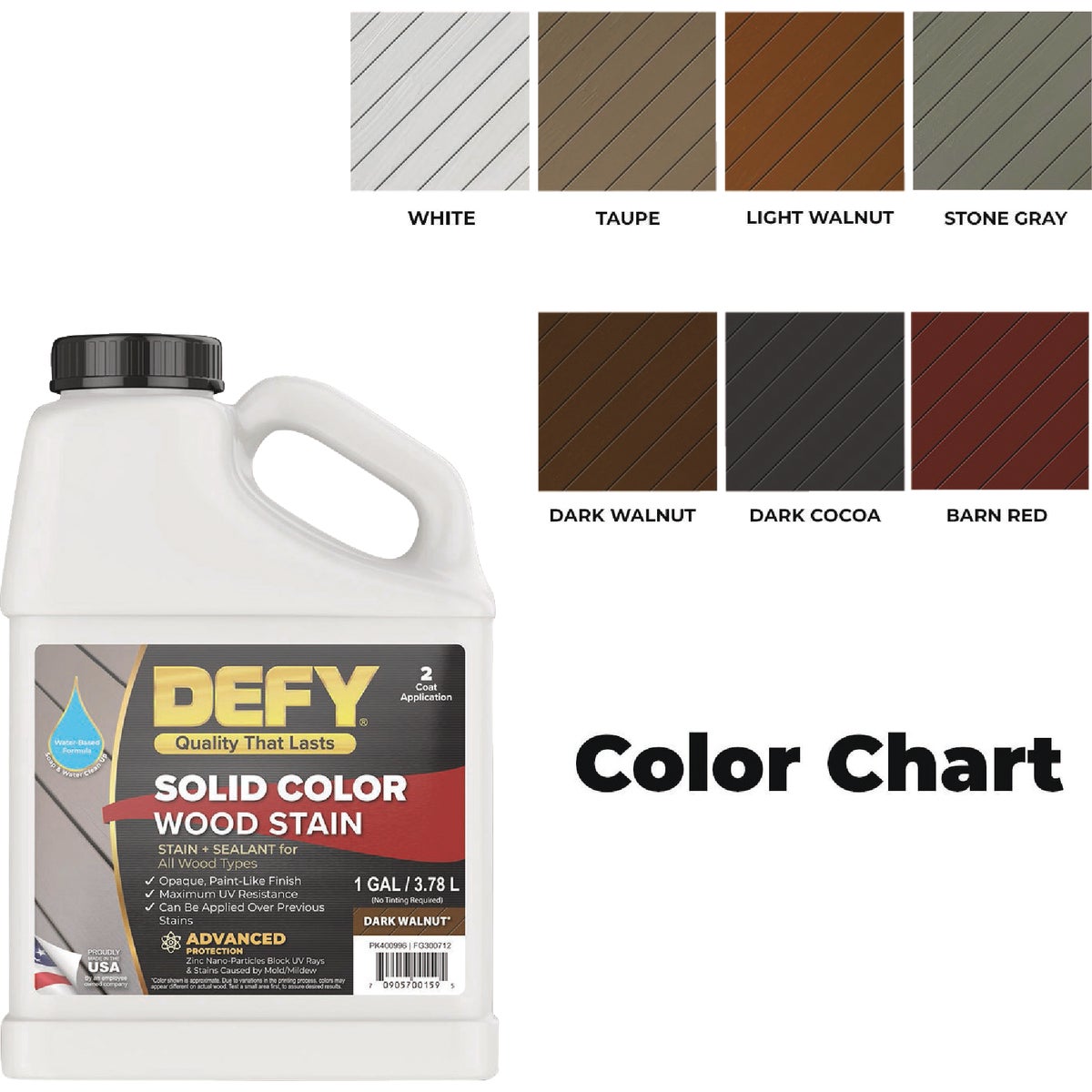 Defy Solid Color Wood Stain, Dark Walnut, 1 Gal.