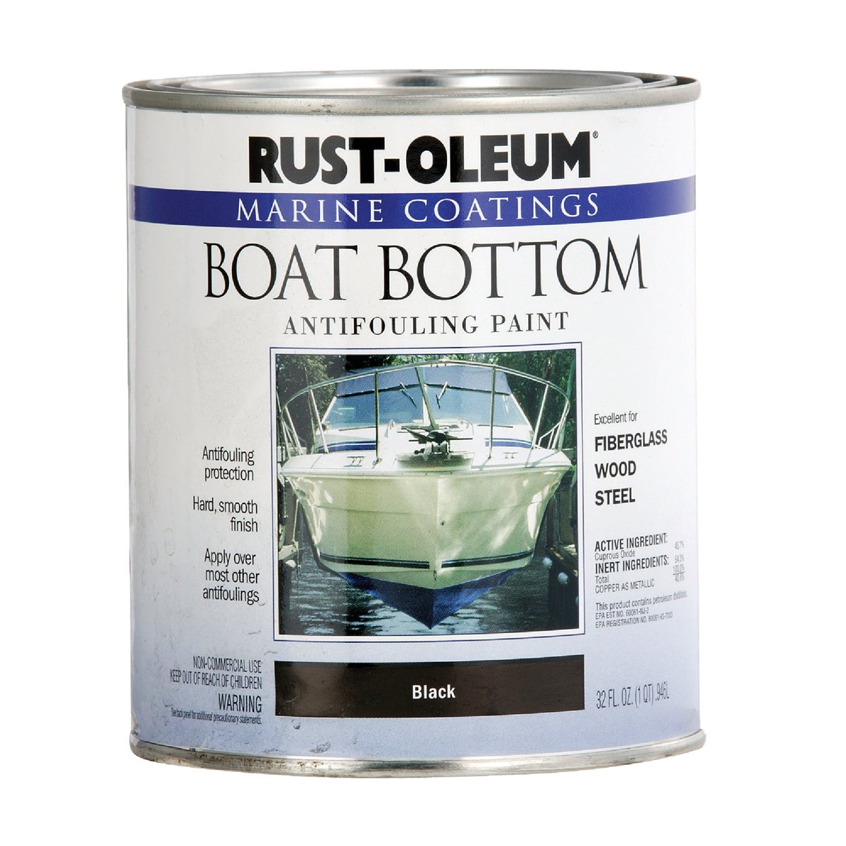Rust-Oleum Satin Marine Boat Antifouling Paint, Black, 1 Qt.