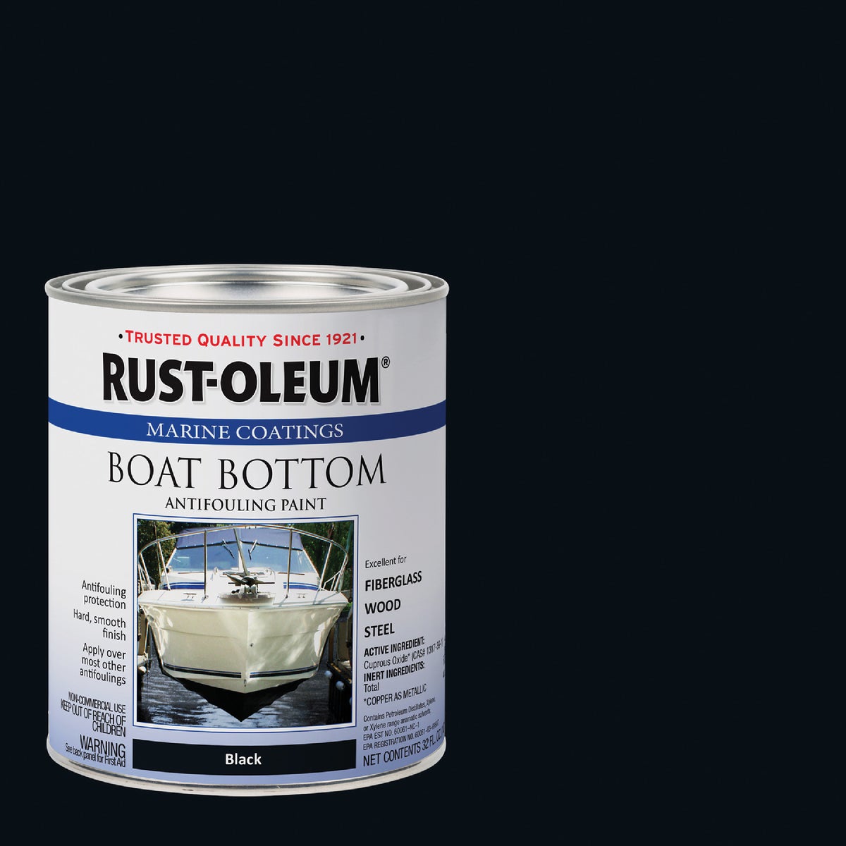 Rust-Oleum Satin Marine Boat Antifouling Paint, Black, 1 Qt.