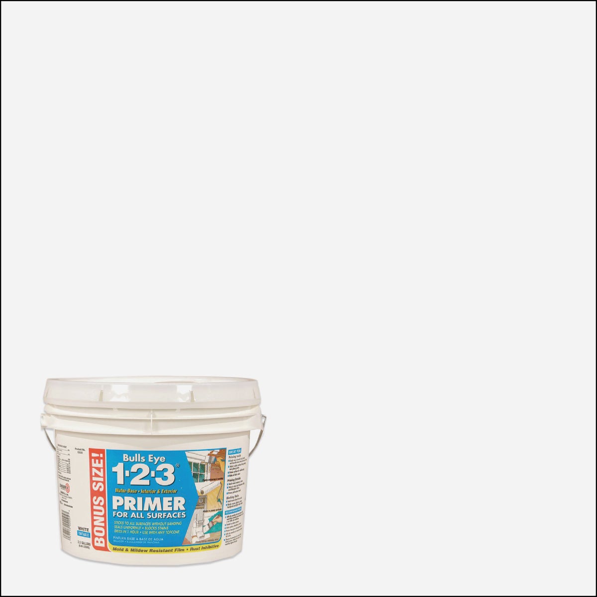 Zinsser Bulls Eye 1-2-3 Water-Base Interior/Exterior Stain Blocking Primer, White, 2.5 Gal.