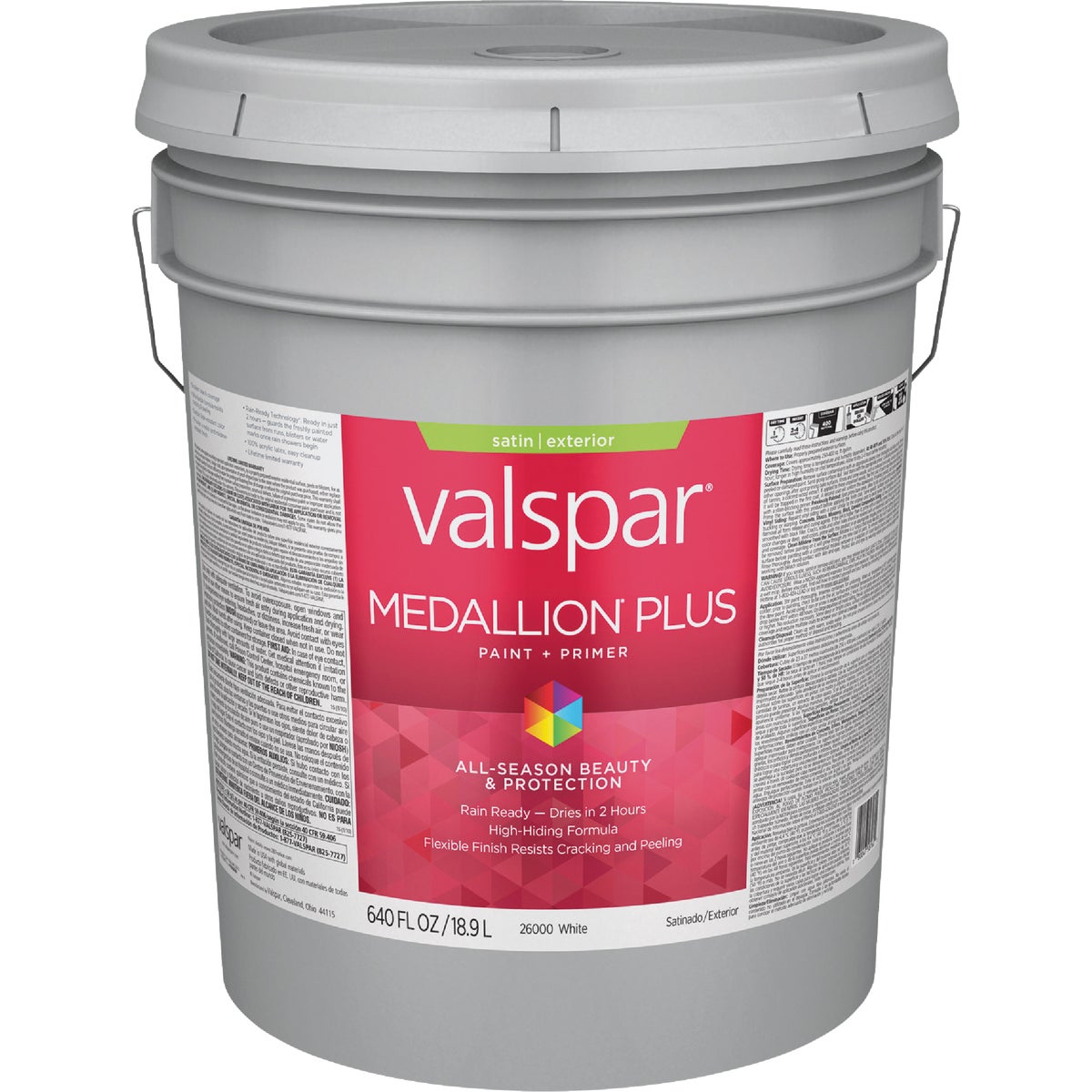 Valspar Medallion Plus Premium Paint & Primer Satin Exterior Paint, White, 5 Gal.