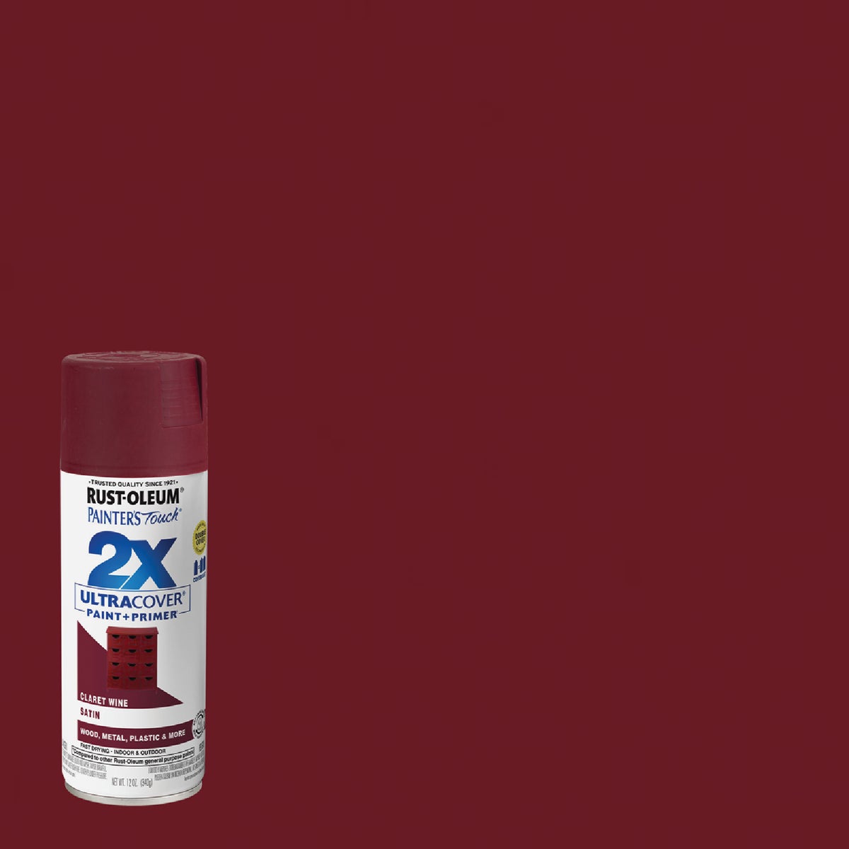 Rust-Oleum Painter's Touch 2X Ultra Cover 12 Oz. Satin Paint + Primer Spray Paint, Claret Wine