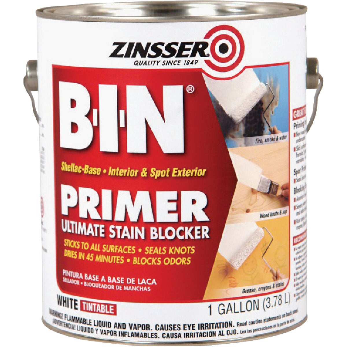 Zinsser B-I-N Shellac-Based Ultimate Stain Blocker Interior & Spot Exterior Primer, White, 1 Gal.
