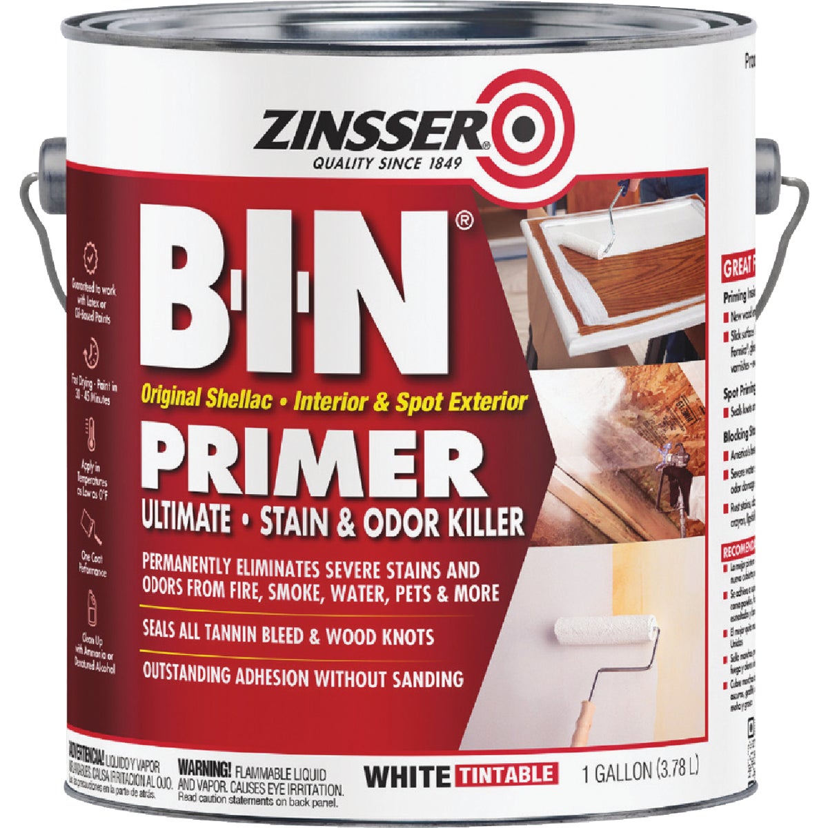 Zinsser B-I-N Shellac-Based Ultimate Stain Blocker Interior & Spot Exterior Primer, White, 1 Gal.